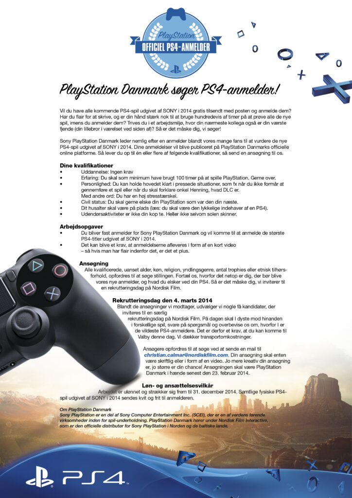 PlayStation Danmark søger PS4-anmelder